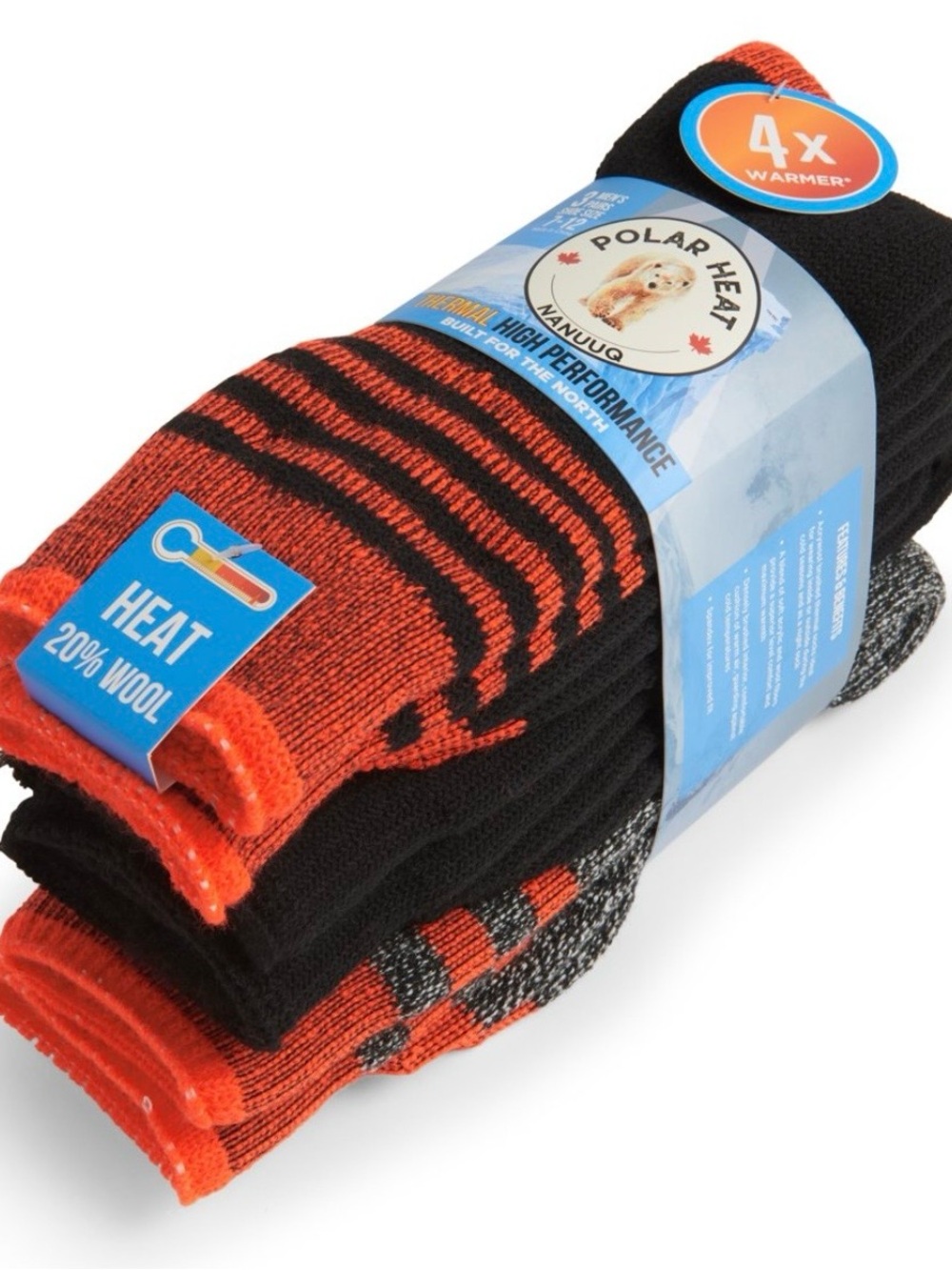 Polar Heat Nanuuq Men’s High Performance Crew Socks, 3 Pairs Long Acrylic Wool - Picture 6 of 9